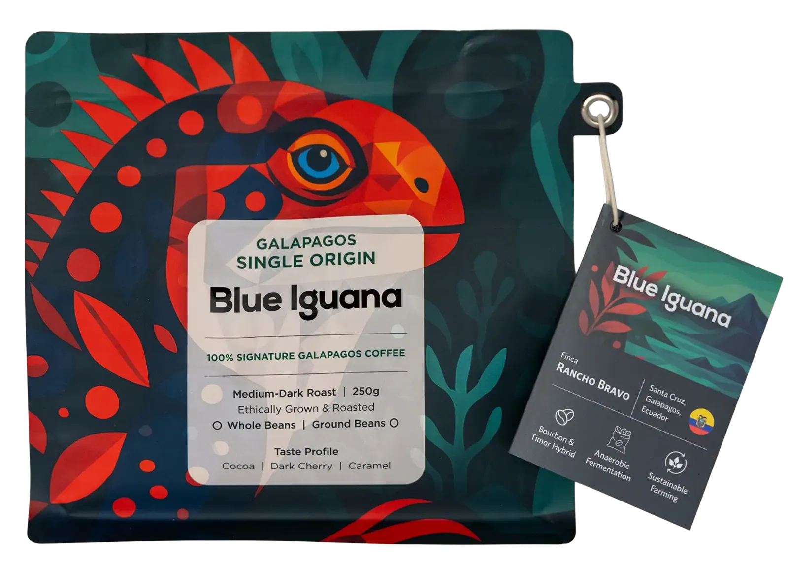 Bolsa de café Blue Iguana, tueste medio oscuro, 250 g